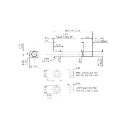 Kit prigionieri per frizione M6 x 1 lunghezza 40 mm
