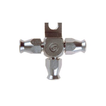 Raccordo inox a 3 vie con 3 attacchi tubo e staffa Jic 3/8 x 24