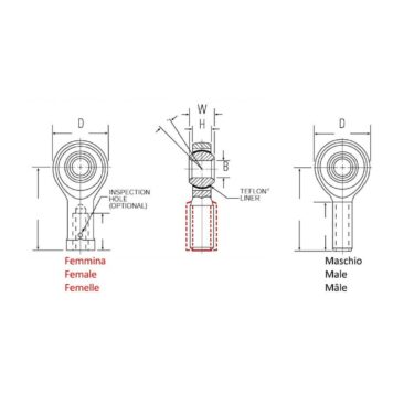 Testa a snodo Nmb destro femmina foro 7,938 mm