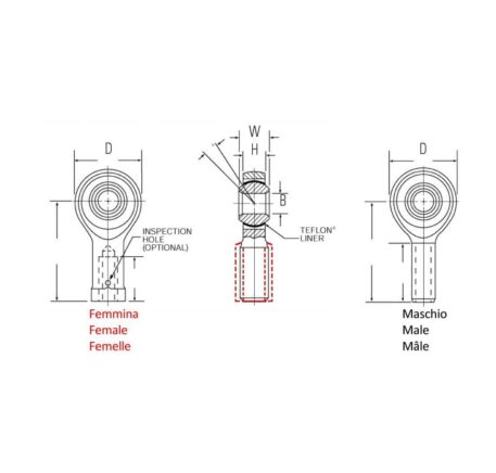 Testa a snodo Nmb destro femmina foro 7,938 mm